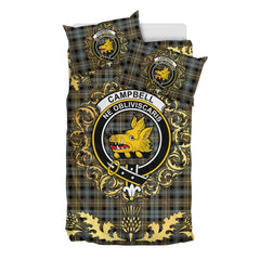 Campbell Argyll Weathered Tartan Crest Bedding Set - Golden Thistle Style