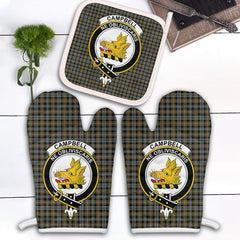 Campbell Argyll Weathered Tartan Crest Oven Mitt And Pot Holder (2 Oven Mitts + 1 Pot Holder)
