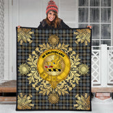 Campbell Argyll Weathered Tartan Crest Premium Quilt - Gold Thistle Style