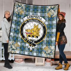 Campbell Dress Ancient Tartan Crest Premium Quilt - Gold Thistle Style