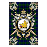 Campbell Modern Tartan Crest Black Garden Flag - Gold Thistle Style