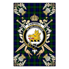 Campbell Modern Tartan Crest Black Garden Flag - Gold Thistle Style