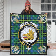 Campbell of Breadalbane Ancient Tartan Crest Premium Quilt - Gold Thistle Style