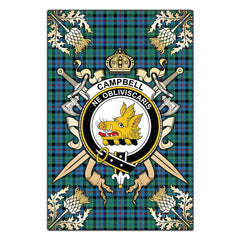 Campbell of Cawdor Ancient Tartan Crest Black Garden Flag - Gold Thistle Style
