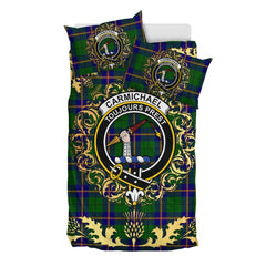 Carmichael Modern Tartan Crest Bedding Set - Golden Thistle Style