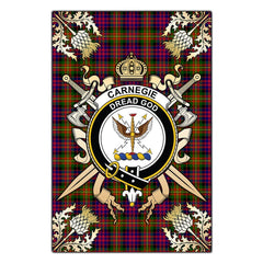 Carnegie Modern Tartan Crest Black Garden Flag - Gold Thistle Style