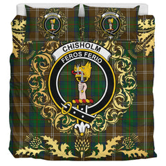 Chisholm Hunting Tartan Crest Bedding Set - Golden Thistle Style