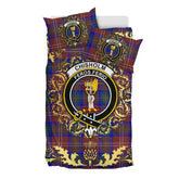 Chisholm Hunting Modern Tartan Crest Bedding Set - Golden Thistle Style
