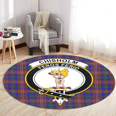 Chisholm Hunting Modern Tartan Crest Round Rug
