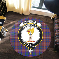 Chisholm Hunting Modern Tartan Crest Round Rug
