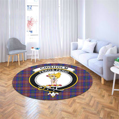 Chisholm Hunting Modern Tartan Crest Round Rug