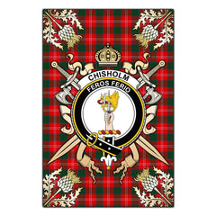 Chisholm Modern Tartan Crest Black Garden Flag - Gold Thistle Style