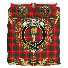 Chisholm Modern Tartan Crest Bedding Set - Golden Thistle Style