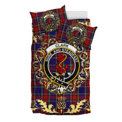 Clark Red Tartan Crest Bedding Set - Golden Thistle Style