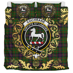 Cochrane 01 Tartan Crest Bedding Set - Golden Thistle Style