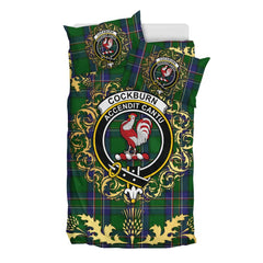 Cockburn Old Tartan Crest Bedding Set - Golden Thistle Style
