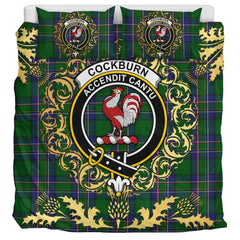 Cockburn Old Tartan Crest Bedding Set - Golden Thistle Style