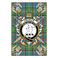Colville Tartan Crest Black Garden Flag - Gold Thistle Style