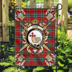 Cook Tartan Crest Black Garden Flag - Gold Thistle Style