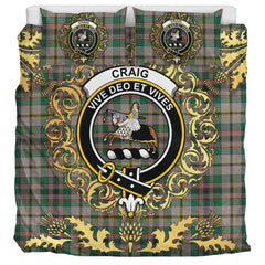 Craig Ancient Tartan Crest Bedding Set - Golden Thistle Style