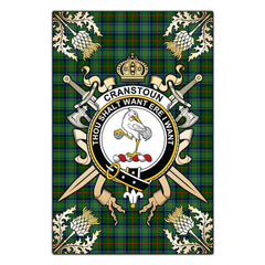 Cranstoun Tartan Crest Black Garden Flag - Gold Thistle Style