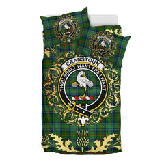 Cranstoun Tartan Crest Bedding Set - Golden Thistle Style