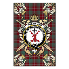 Crawford Modern Tartan Crest Black Garden Flag - Gold Thistle Style