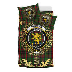 Cumming Hunting Tartan Crest Bedding Set - Golden Thistle Style