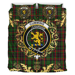 Cumming Hunting Tartan Crest Bedding Set - Golden Thistle Style