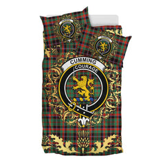 Cumming Hunting Ancient Tartan Crest Bedding Set - Golden Thistle Style