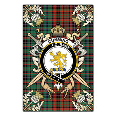 Cumming Hunting Ancient Tartan Crest Black Garden Flag - Gold Thistle Style
