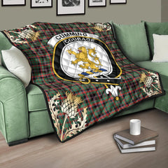 Cumming Hunting Ancient Tartan Crest Premium Quilt - Gold Thistle Style