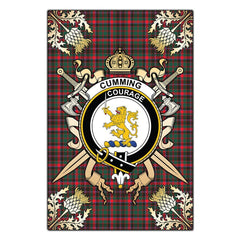 Cumming Hunting Modern Tartan Crest Black Garden Flag - Gold Thistle Style