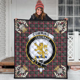 Cumming Hunting Modern Tartan Crest Premium Quilt - Gold Thistle Style