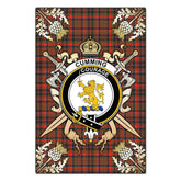 Cumming Hunting Weathered Tartan Crest Black Garden Flag - Gold Thistle Style