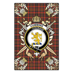 Cumming Hunting Weathered Tartan Crest Black Garden Flag - Gold Thistle Style