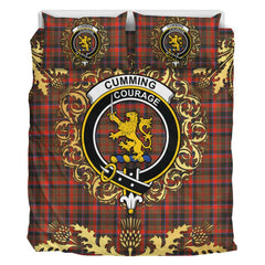 Cumming Hunting Weathered Tartan Crest Bedding Set - Golden Thistle Style