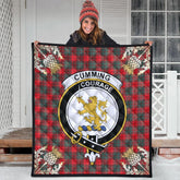 Cumming Modern Tartan Crest Premium Quilt - Gold Thistle Style