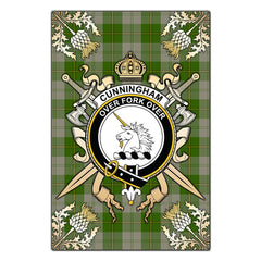 Cunningham Dress Green Dancers Tartan Crest Black Garden Flag - Gold Thistle Style