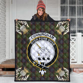 Cunningham Hunting Modern Tartan Crest Premium Quilt - Gold Thistle Style