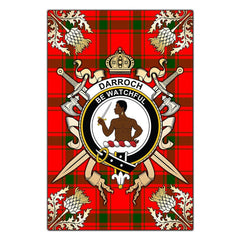 Darroch Tartan Crest Black Garden Flag - Gold Thistle Style