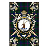 Davidson Modern Tartan Crest Black Garden Flag - Gold Thistle Style