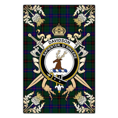 Davidson Modern Tartan Crest Black Garden Flag - Gold Thistle Style