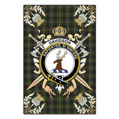 Davidson Tulloch Dress Tartan Crest Black Garden Flag - Gold Thistle Style