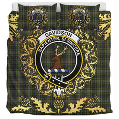 Davidson of Tulloch Dress 02 Tartan Crest Bedding Set - Golden Thistle Style