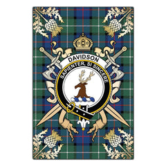 Davidson of Tulloch Tartan Crest Black Garden Flag - Gold Thistle Style
