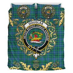 Douglas Ancient Tartan Crest Bedding Set - Golden Thistle Style