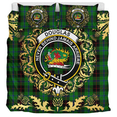 Douglas Black Tartan Crest Bedding Set - Golden Thistle Style