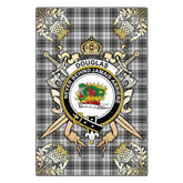 Douglas Grey Modern Tartan Crest Black Garden Flag - Gold Thistle Style