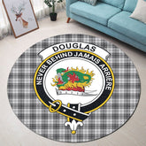 Douglas Grey Modern Tartan Crest Round Rug